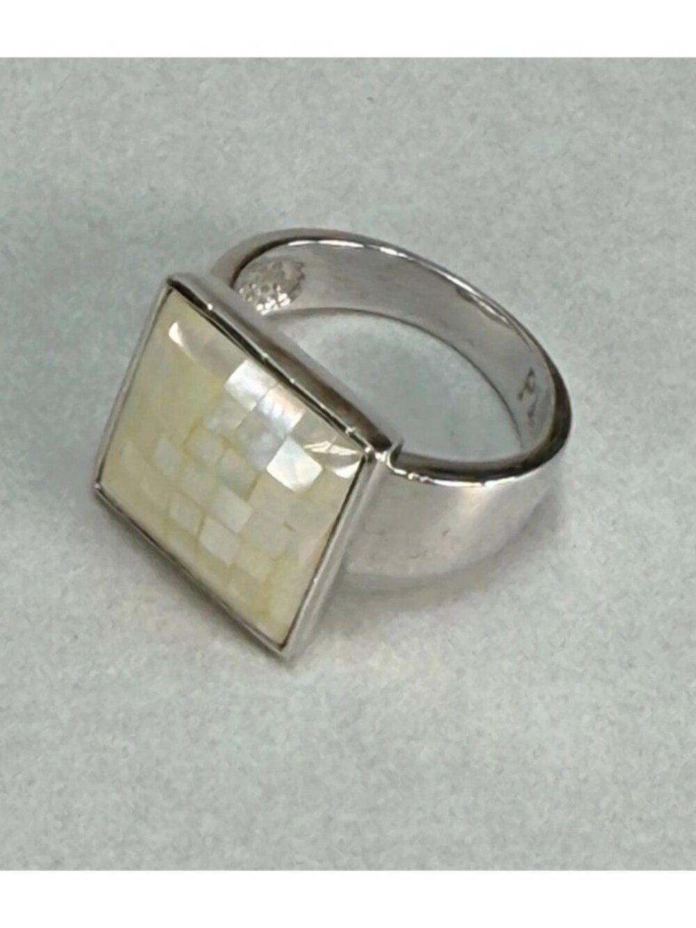 Park Lane Mosaic Ring White Ivory Mother Of Pearl Silver Tone Rare Size 8